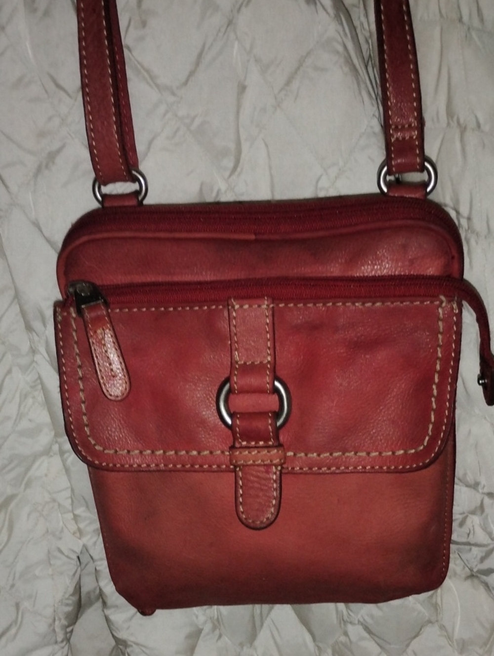 Fossil Red Leather Crossbody with Ring Accent